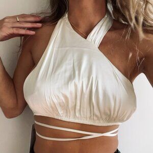 Silk cropped wrap top NWT - Danielle Bernstein